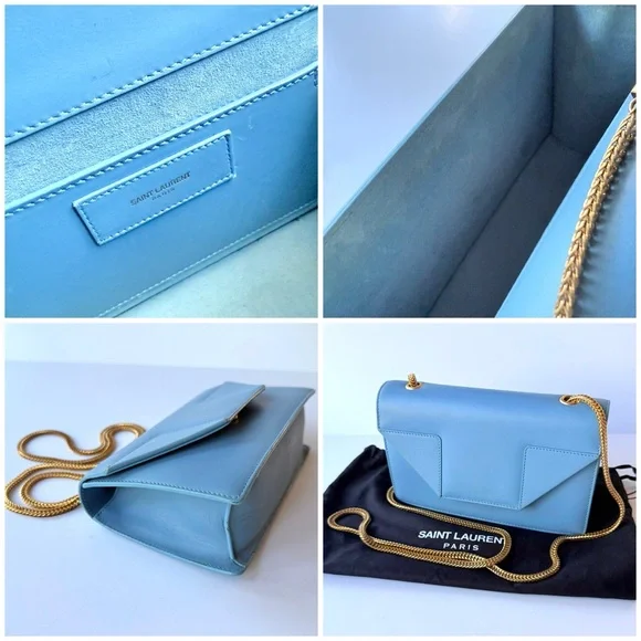 Saint Laurent Betty Light / Sky Blue Crossbody Shoulder Bag w/ Gold Chain Strap - Picture 16 of 16